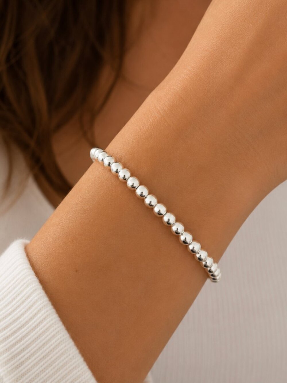 925 Sterling Silver Bead Bracelet 4 mm Ball Bracelet Small Round Bead Bracelet - Picture 2 of 5